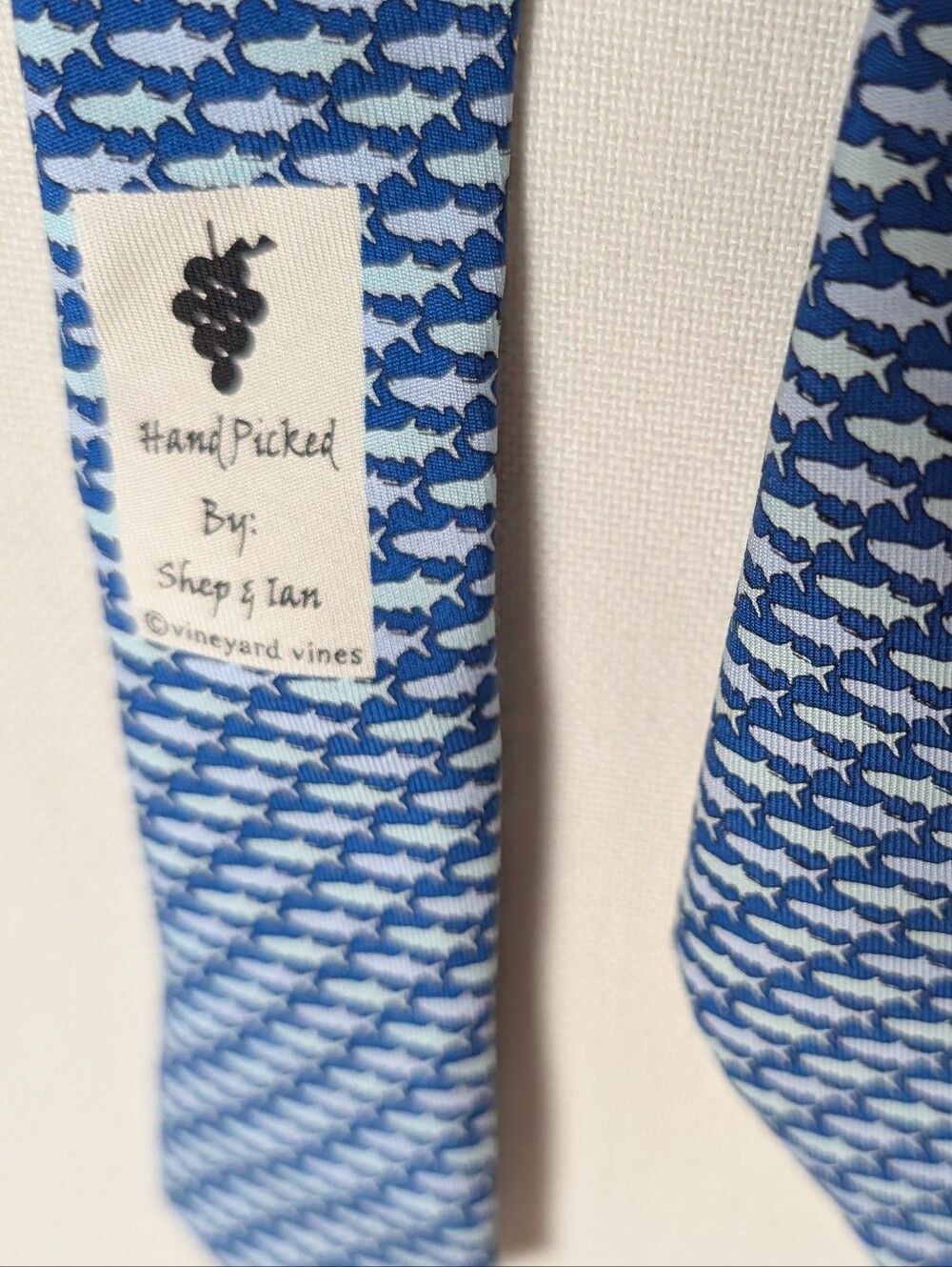 Vineyard Vines Silk Shark Print Blue Tie Handpicked By Shep And Ian